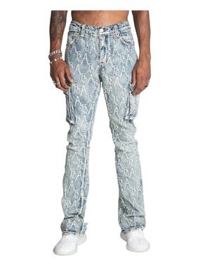 Armor Jeans Y2K STACKED‎ JEANS Logo Cargo Embroidery 32x34 Thrashed